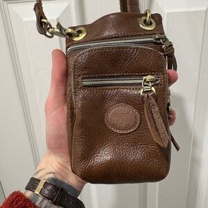 Roots Brown Leather Crossbody Bag Small Size